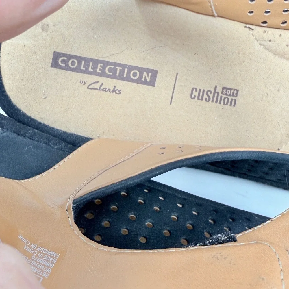 Clarks‎ Womens Black Perforated Wedge Sandals Ankle Strap Comfort Size 10